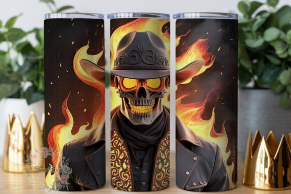 Fiery Skull Cowboy Tumbler Wrap PNG Review for Real Projects