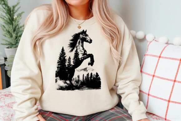 Rearing Horse Forest Engraving SVG Line Art Review