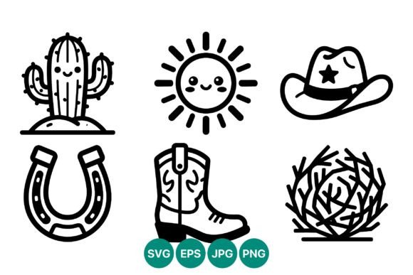 Smiling Sun and Western Icons Line Art Review
