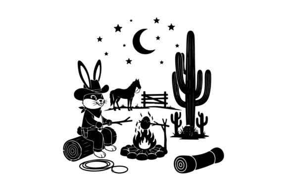 Western Bunny Silhouette Under Starry Night